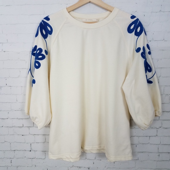 Ellison Sweaters - Ellison Ivory Embroidered Pullover Sweater L